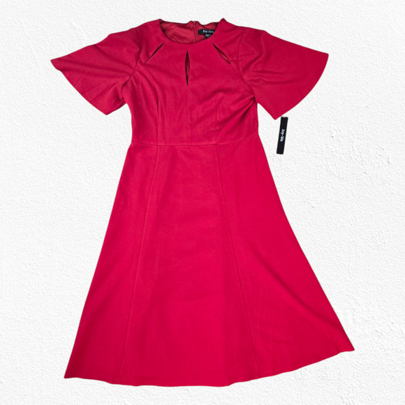 Ivy and Blu Bright Red Keyhole Crewneck Retro Fit and Flare Midi Dress Size 4 - Picture 1 of 10